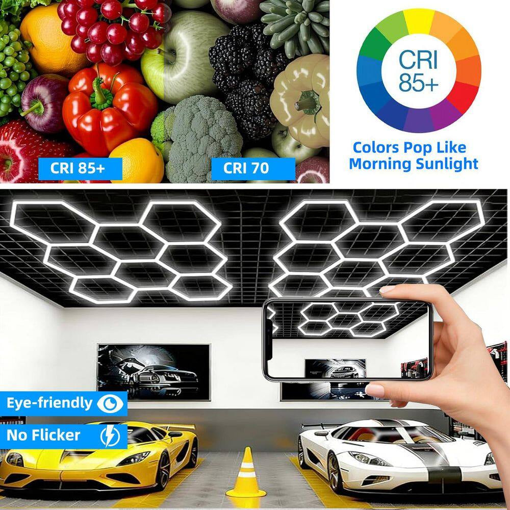8.3 Ft. Hexagon Garage Lights,245-Watt 29400 Lm,8-Grids 5000K Honeycomb Shop Light for Mall,Gym,Auto Repair Shop(1-Pack)