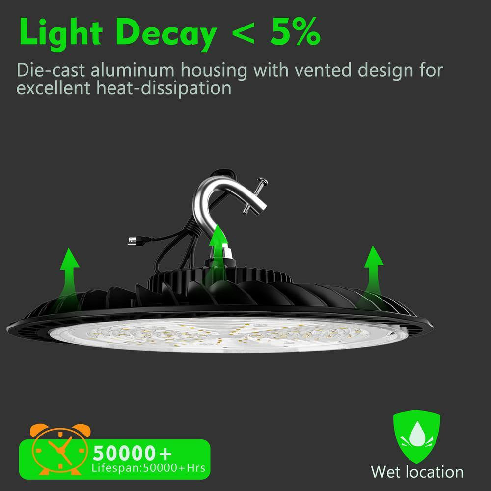 4-Pack of 250-Watts LED High Bay Light 37500LM High Bay LED Shop Lights AC100-277V Commercial Bay Lighting for Warehouse