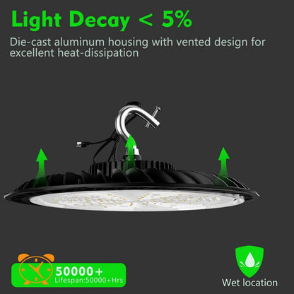 4-Pack of 250-Watts LED High Bay Light 37500LM High Bay LED Shop Lights AC100-277V Commercial Bay Lighting for Warehouse