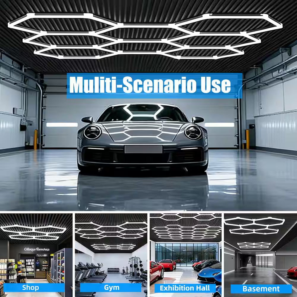 8.3 Ft. Hexagon Garage Lights,245-Watt 29400 Lm,8-Grids 5000K Honeycomb Shop Light for Mall,Gym,Auto Repair Shop(1-Pack)