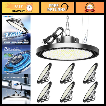 150W UFO LED High Bay Lights 21000LM 5000K Daylight Shop Garage Warehouse 6 Pack