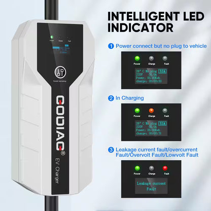 20 Ft 110-240-Volt Portable Electric Car Charger Level 1 2 16A Adjustable Plug-In Hybrid EV LCD Screen