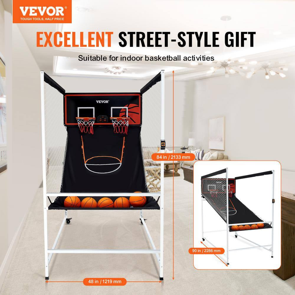 Arcade Cage Basketball Game 2 Player Indoor Basketball Game with 5 Balls, 8 Game Modes Home Dual Shot Sport