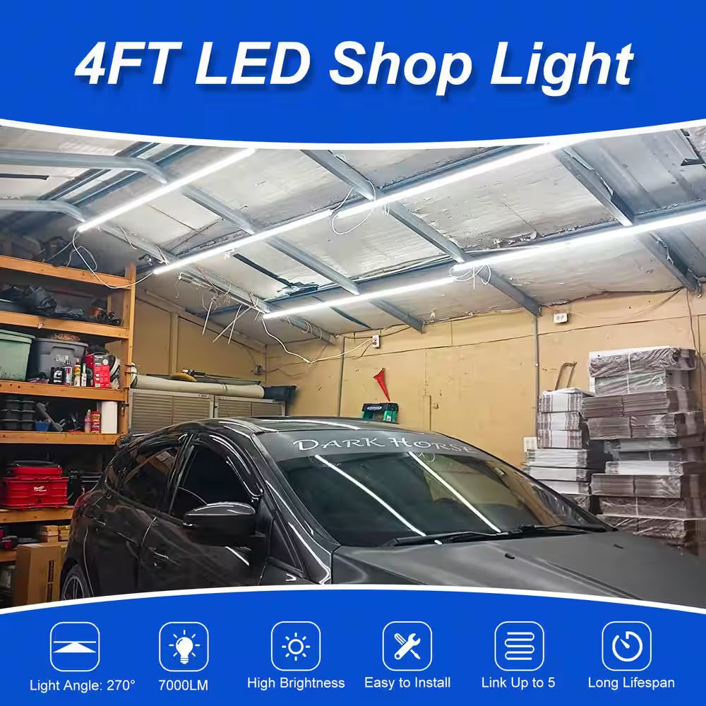 6-Pack 4 Ft. 50-Watt White V-Shape LED Shop Lights, 7000 Lumens 6500K Daylight, Plug-In Integrated T8 Fixtures