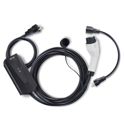 Portable EV Charger, 16 Amp 120V or 240V, Electric Vehicle Charger with 28-Foot Charging Cable NEMA 6-20P Plug NEMA 5-15 Adapter, Plug-In Home EV Charging Station for SAE J1772 Evs