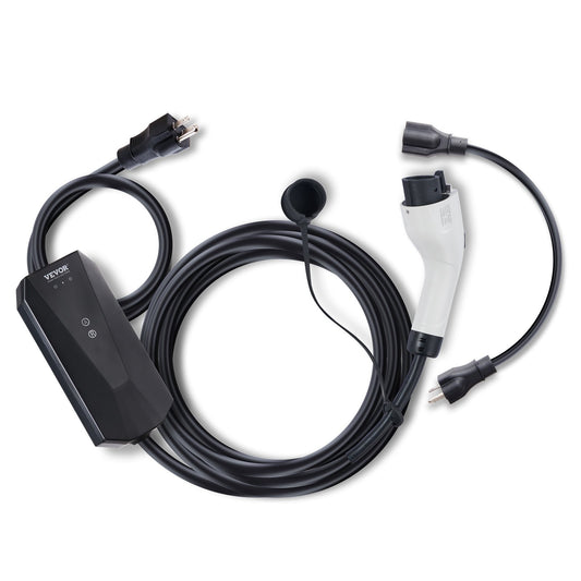 Portable EV Charger, 16 Amp 120V or 240V, Electric Vehicle Charger with 28-Foot Charging Cable NEMA 6-20P Plug NEMA 5-15 Adapter, Plug-In Home EV Charging Station for SAE J1772 Evs