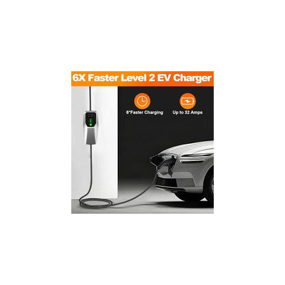 20FT 110-240 Volt Portable Level 1 and 2 EV Charger NEMA 14-50 5-15 Plug with LCD Screen for SAE J1772 Cars