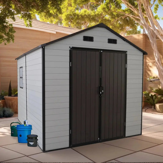 8x8 Ft Weatherproof Resin Storage Shed with Aluminum Frame