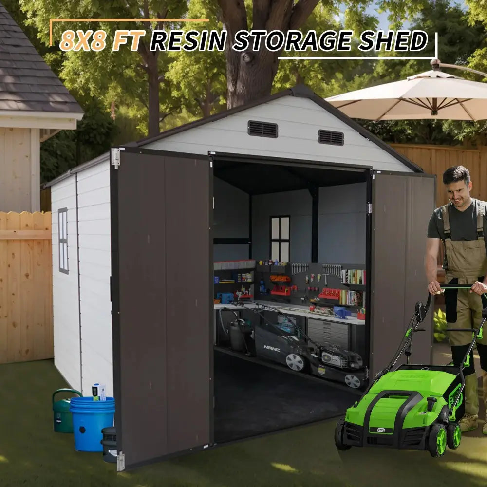8x8 Ft Weatherproof Resin Storage Shed with Aluminum Frame