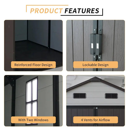 8x8 Ft Weatherproof Resin Storage Shed with Aluminum Frame