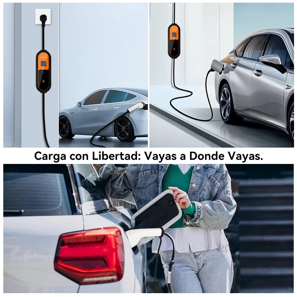 3.5KW Type2 Portable EV Charger 16A 1Phase EU Plug EVSE Charging 8A-10A-13A-16A Current Adjustable Electric Vehicle Charging
