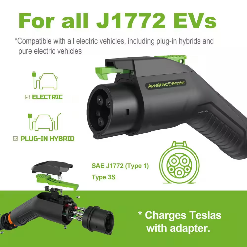 28FT 240-Volt Electric Vehicle Portable Charger Level 1 and Level 2 Adjustable Amperage NEMA 14-50P Plug