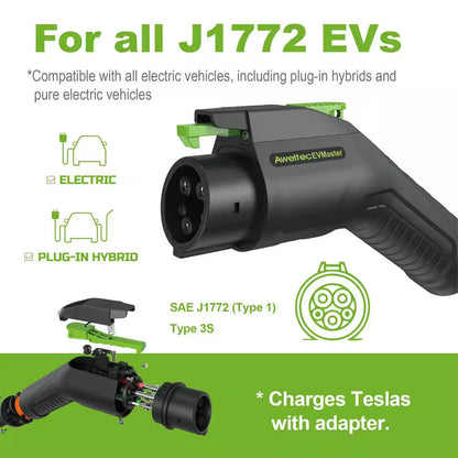 28FT 240-Volt Electric Vehicle Portable Charger Level 1 and Level 2 Adjustable Amperage NEMA 14-50P Plug