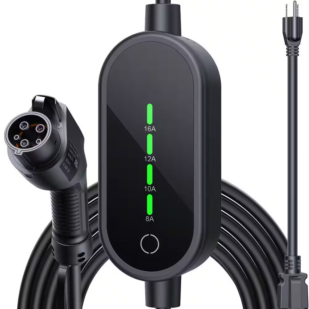 21Ft 240-Volt Electric Car Charger Level 1 2 Adjustable Current 16A SAE J1772 NEMA 5-15 6-20 Plug Portable