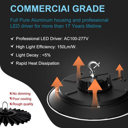 4Pack of 300W LED High Bay Light 45000LM High Bay LED Shop Lights AC100-277V UFO Commercial Bay Lighting for Warehouse