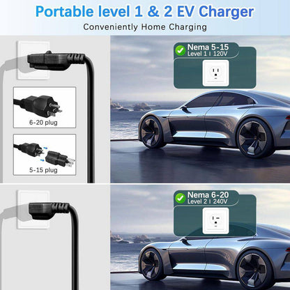24.99FT 110-Volt 240-Volt Level 1 2 EV Charger Adjustable Current NEMA Plugs J1772 Compatible Home Travel