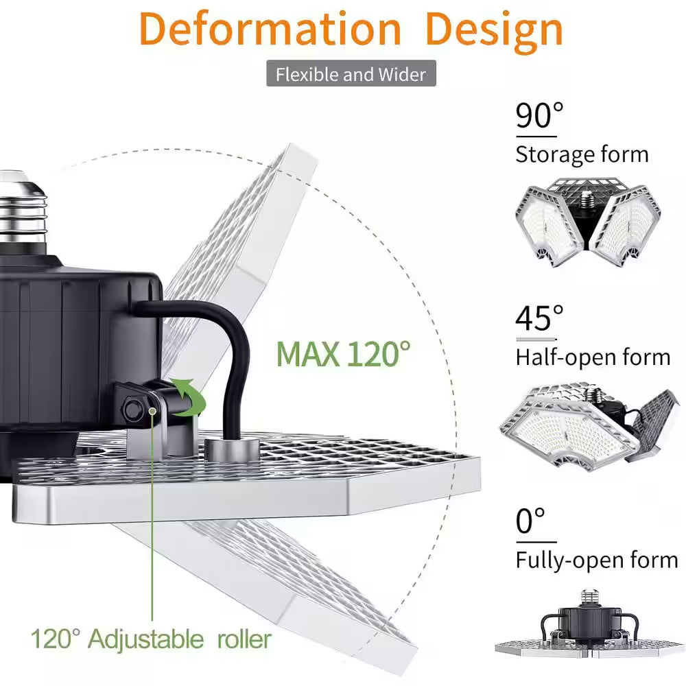 0.88 Ft.140 W Silver 18500 Lumens Deformable Shop Light, 6000K Daylight with Deformable Three Panels for Workshop,2 Pack