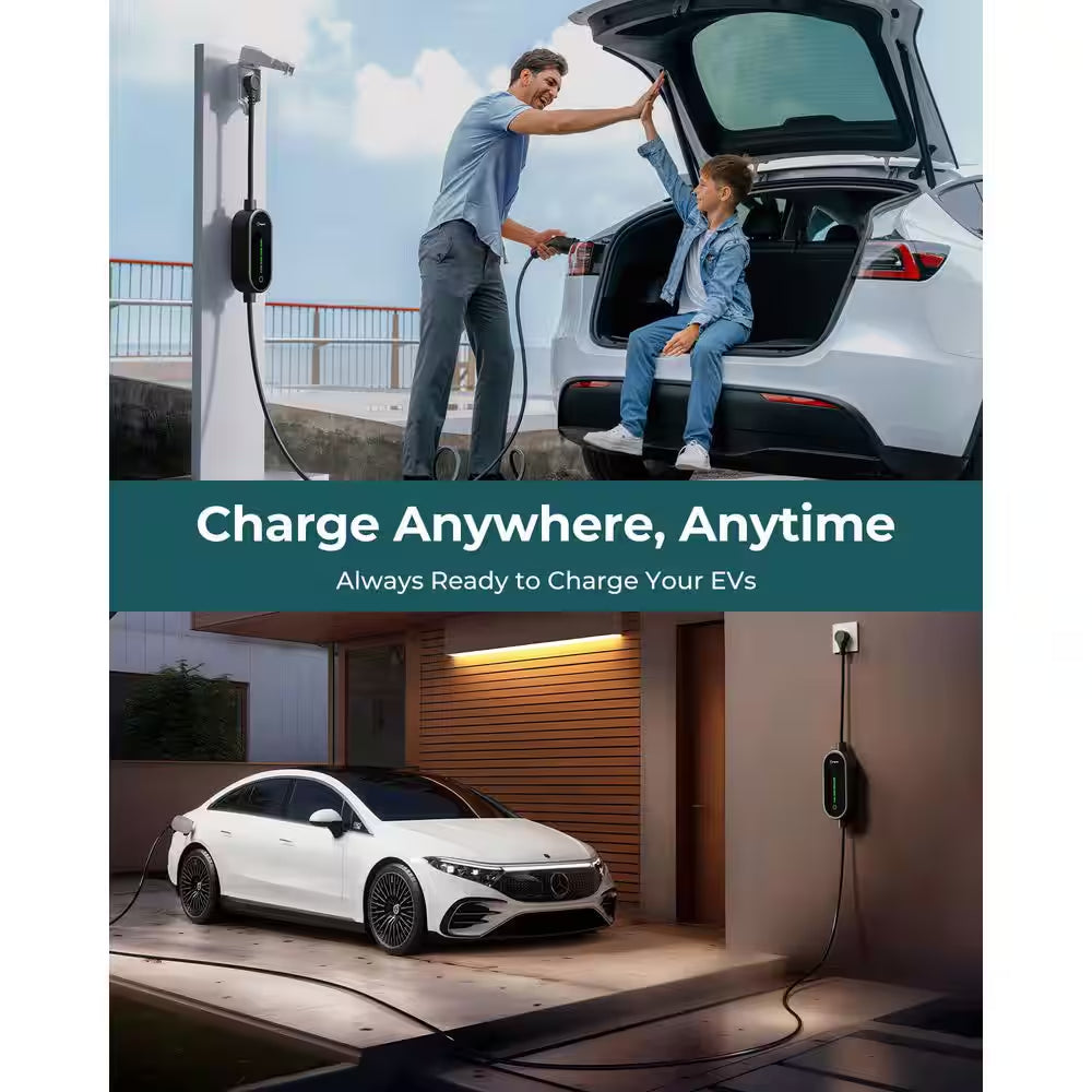 21Ft 240-Volt Electric Car Charger Level 1 2 Adjustable Current 16A SAE J1772 NEMA 5-15 6-20 Plug Portable