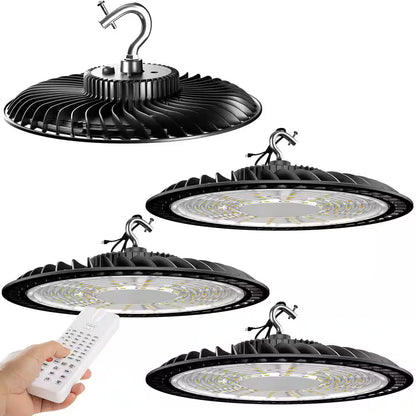4Pack 150W LED High Bay Light with Motion Sensor 37500Lm High Bay LED Light AC100-277V UFO High Bay Shop Light