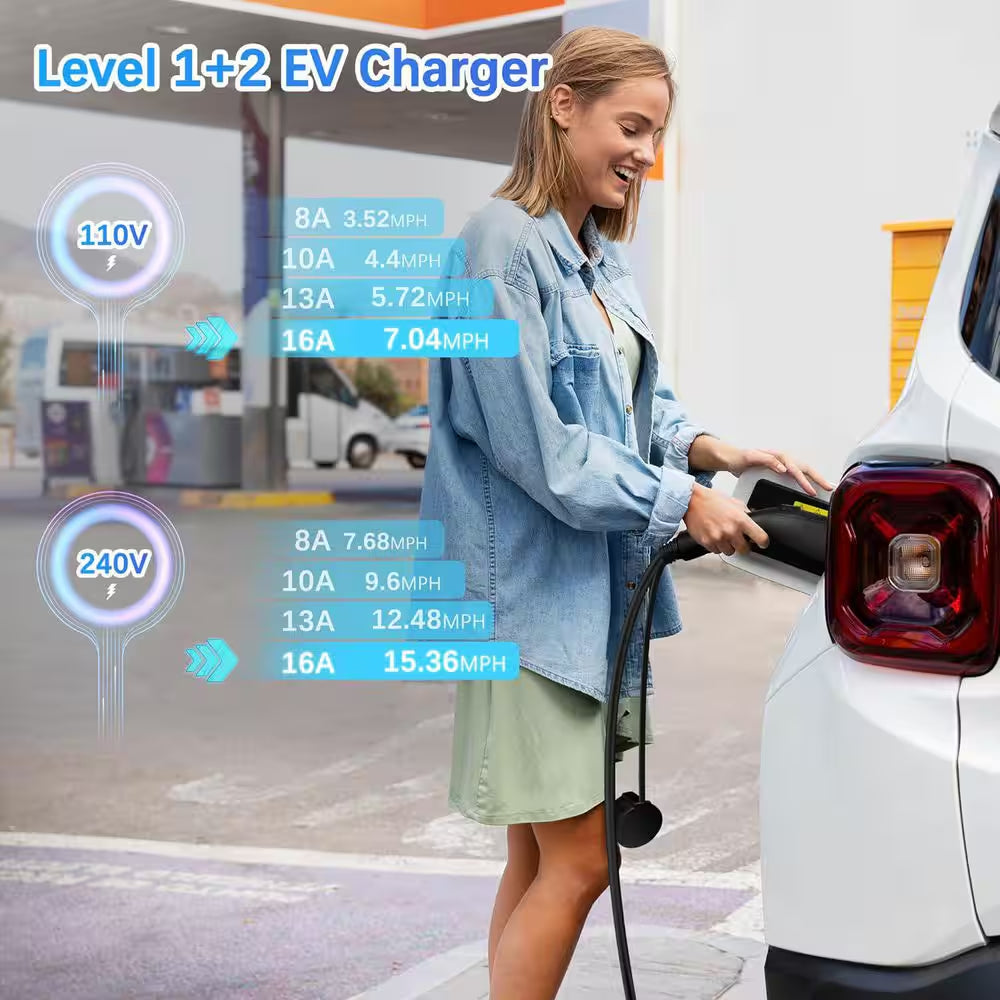 24.99FT 110-Volt 240-Volt Level 1 2 EV Charger Adjustable Current NEMA Plugs J1772 Compatible Home Travel