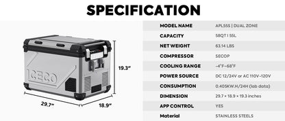 ICECO APL55 Dual Zone 12V Fridge 55 LT