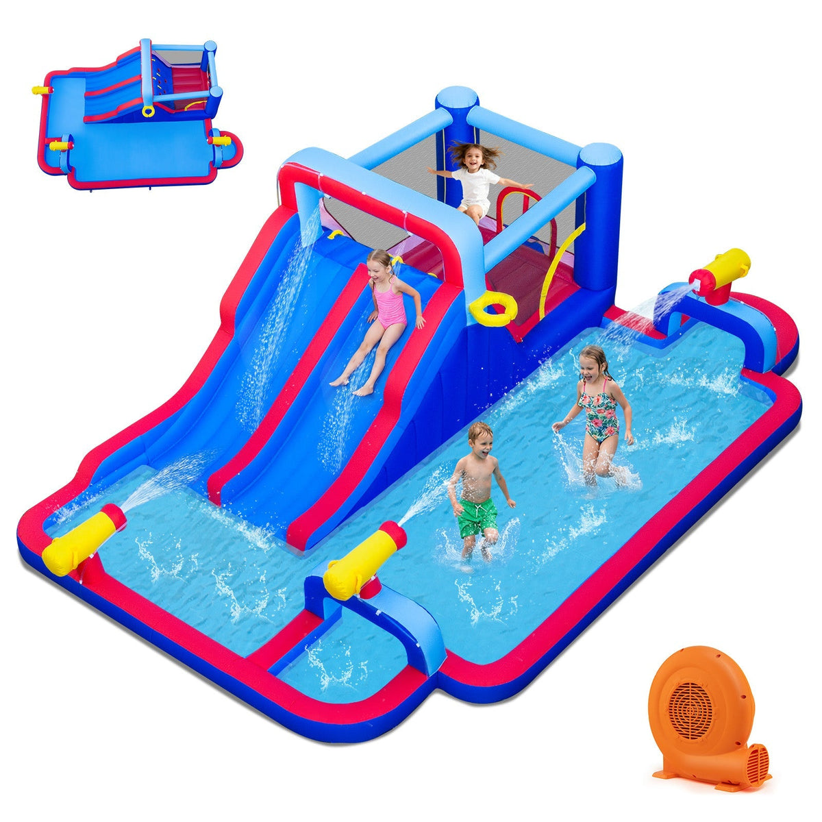 Inflatable Bounce House with 2 Water Slides and 3 Water Cannons With 680W Blower