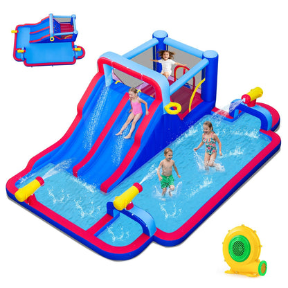 Inflatable Water Slide Park Giant Bounce House with Double Slides with 750W blower