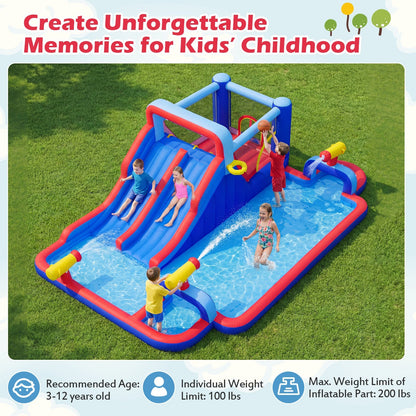 Inflatable Water Slide Park Giant Bounce House with Double Slides with 750W blower