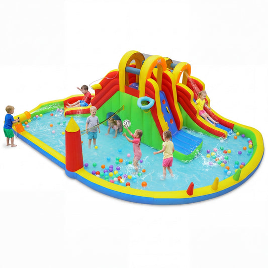Inflatable Water Slide Park with 2 Long Slides and Climbing Walls for Yard Party