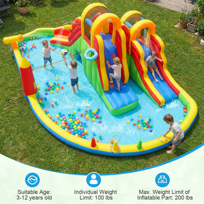 Inflatable Water Slide Park with 2 Long Slides and Climbing Walls for Yard Party