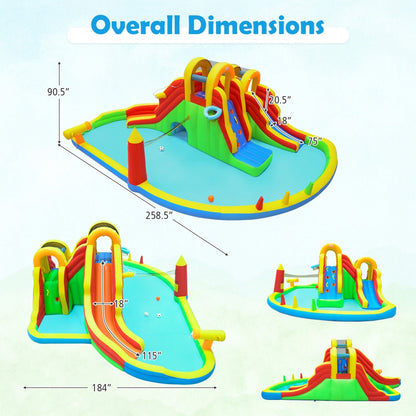 Inflatable Water Slide Park with 2 Long Slides and Climbing Walls for Yard Party