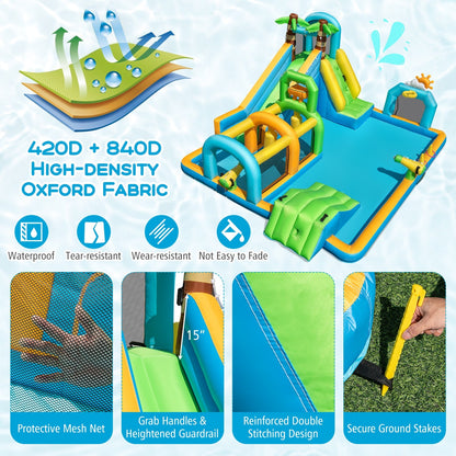 Inflatable Water Slide Tropical Theme Dual Slide Aqua Park with 680W Blower