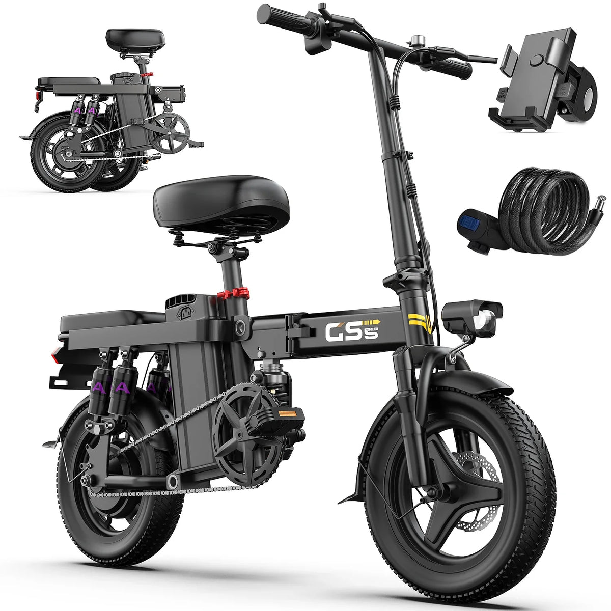 UPlee GS5 48V 15AH Battery EBike,30+MPH,740W Folding Electric Bike,35 Miles Max Range Electric Bike for Adults, 14" Fat Tire