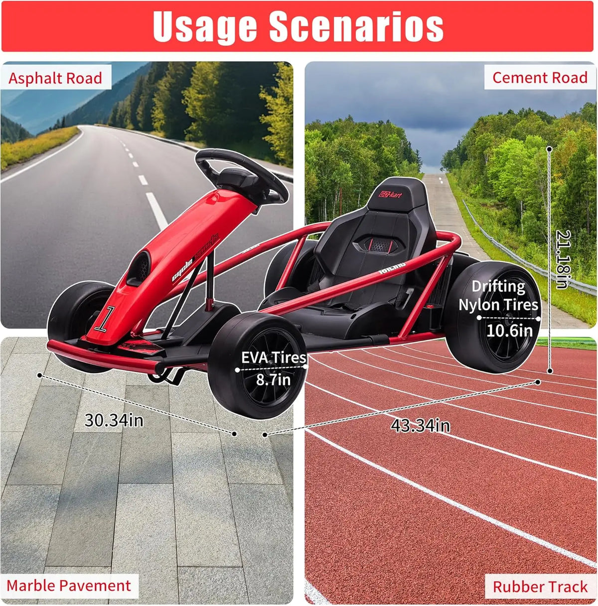 24V Go Kart for Teens & Big Kids Drifting Car with 2×300w Motor,8 MPH Speed,Music,Slow Start,Outdoor Racing Toy for Ages 8-12Y