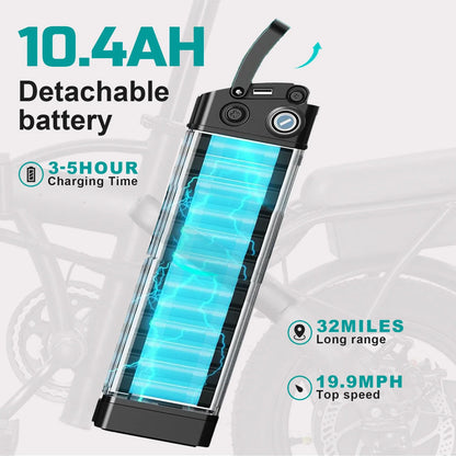 Adult Electric Bike, 20 MPH,560W Motor,48V Removable Battery,14inch Folding Electric Bike,Maximum 32 Miles,1Year Warranty Ebike