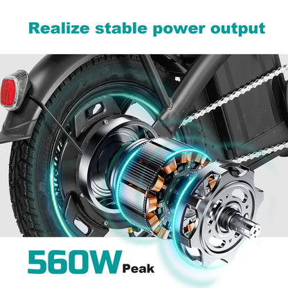 Adult Electric Bike, 20 MPH,560W Motor,48V Removable Battery,14inch Folding Electric Bike,Maximum 32 Miles,1Year Warranty Ebike