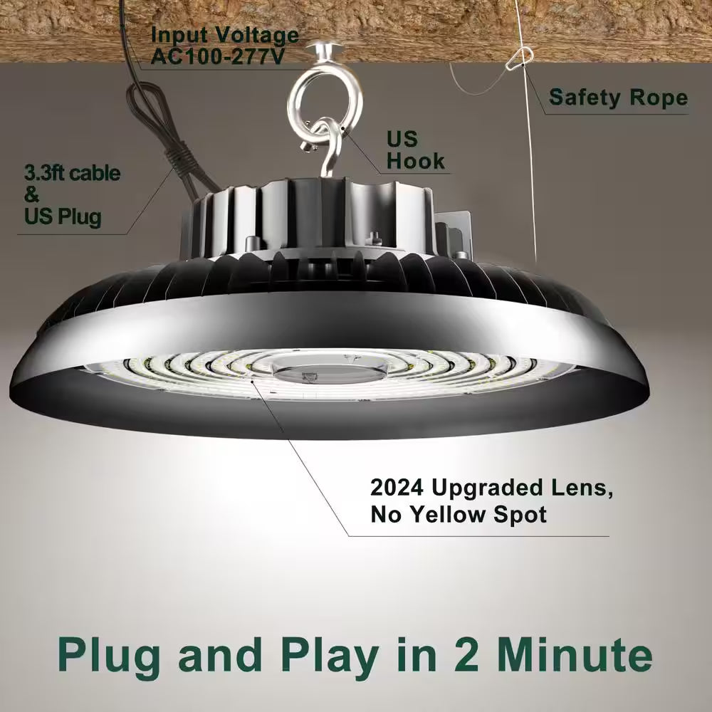 LED High Bay Light 350-W 52500LM High Bay LED Shop Lights AC100-277V UFO Commercial Bay Lighting for Warehouse