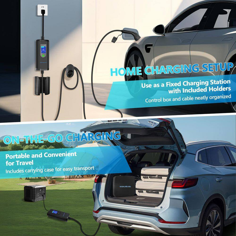 25Ft 240-Volt Level 2 and Level 1 Portable EV Charging Station Fast Charger SAE J1772 with Tesla Adapter NEMA 14-50 Plug