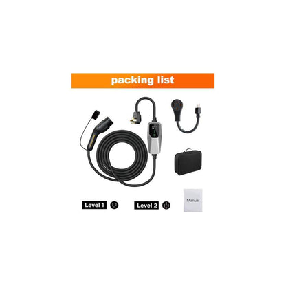 20FT 110-240 Volt Portable Level 1 and 2 EV Charger NEMA 14-50 5-15 Plug with LCD Screen for SAE J1772 Cars