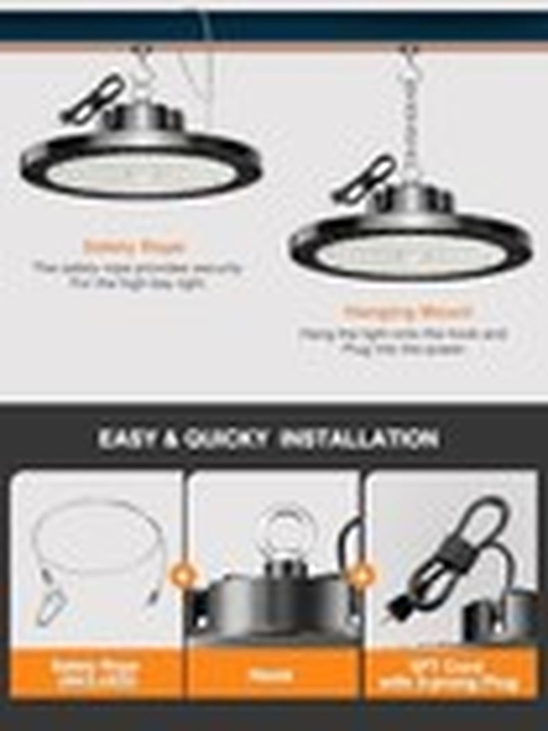 Super Bright 150W UFO LED High Bay Lights 5000K - 6 Pack, Commercial Garage Ware