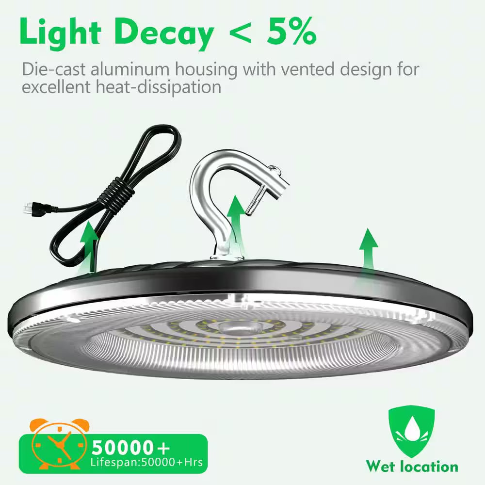 8Pack of 240W LED High Bay Light 36000LM AC100-277V High Bay LED Shop Lights with US Plug for Commercial Warehouse