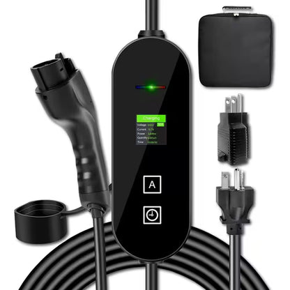 Level 1 and 2 EV Charger 8-16 Amp 110-240 Volt Electric Vehicle Charging Station with NEMA Plugs Portable IP66 LCD