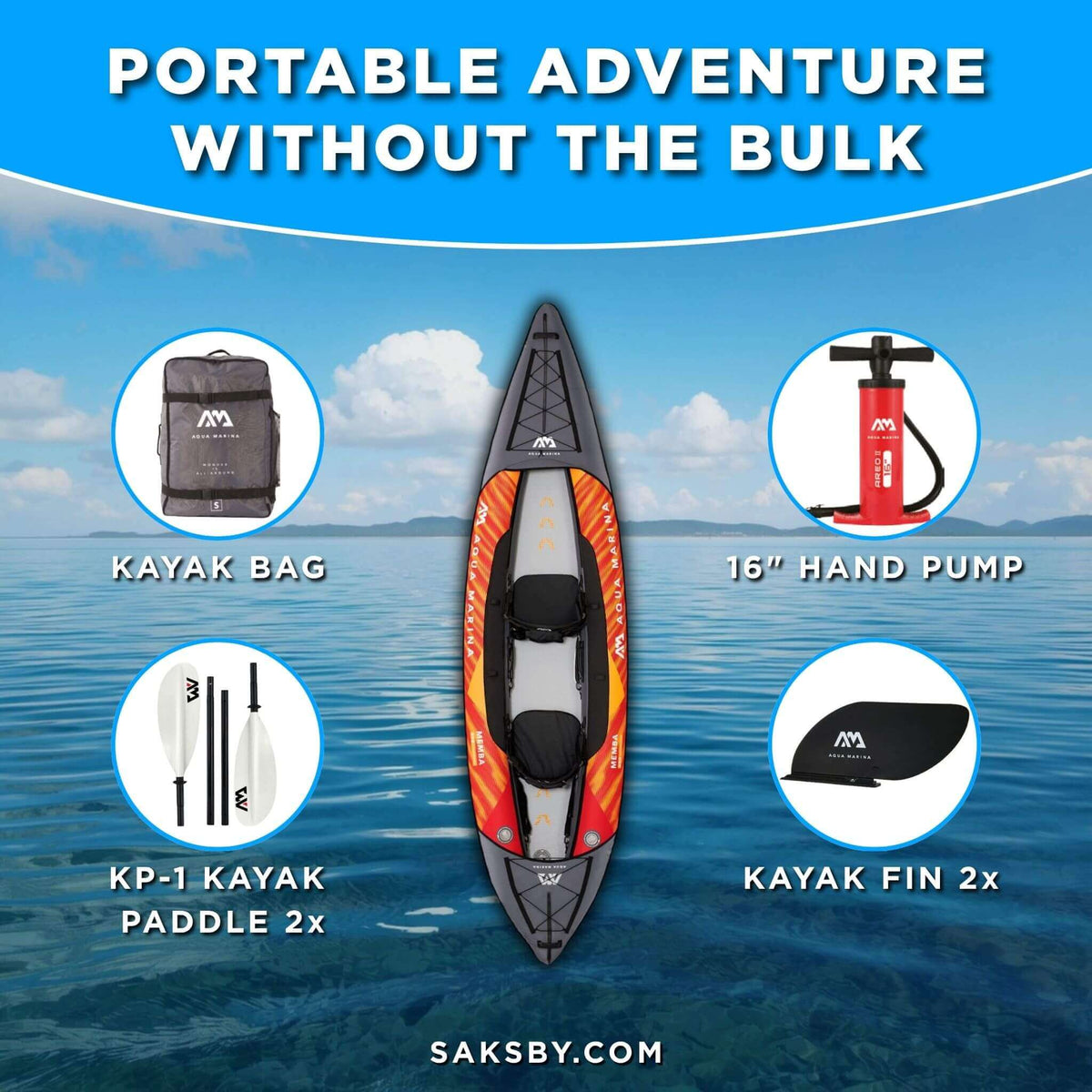 Aqua Marina Memba 390 Premium 12FT 2-Person Touring Kayak With DWF Deck And Paddles [ME-390] (SAK17282)