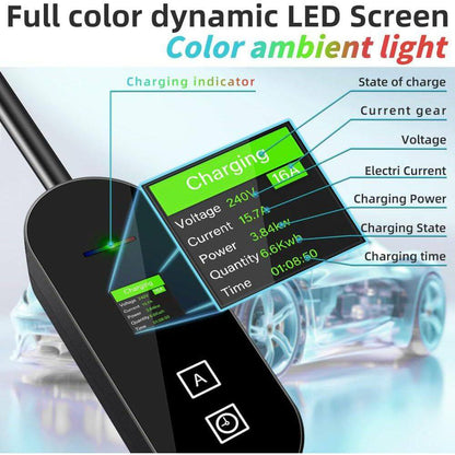 Level 1 and 2 EV Charger 8-16 Amp 110-240 Volt Electric Vehicle Charging Station with NEMA Plugs Portable IP66 LCD