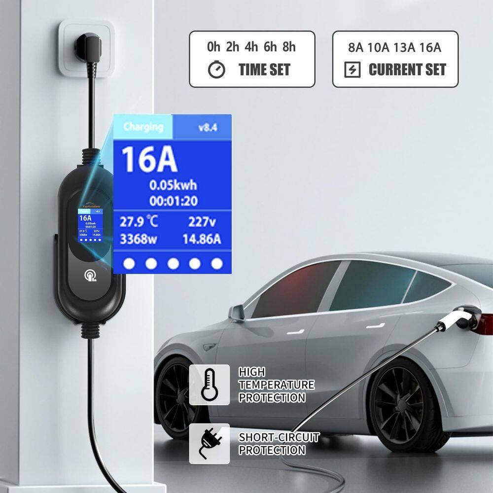 16.4Ft 110-240-Volt EV Charging Station Portable Level 1 Level 2 Charger NEMA 5-15 6-20 Plug J1772 Compatible