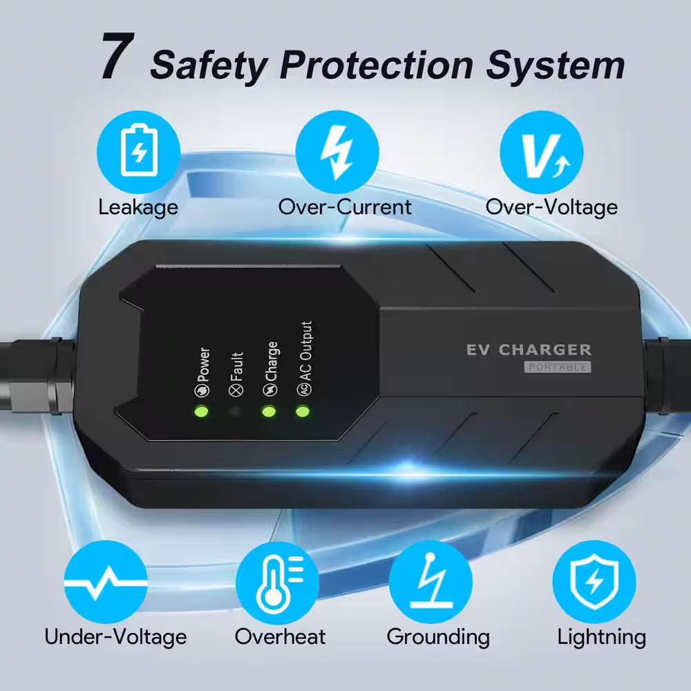 25Ft 240-Volt Level 1-2 Portable EV Charger NEMA 6-20 Plug with 5-15 Adapter SAE J1772 Compatible Safe Fast Charge