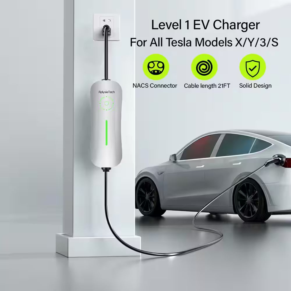 21Ft 110-Volt Level 1 EV Charger NEMA 5-15 Plug 15A Portable Wall Charging Station for Tesla Models Y 3 S X