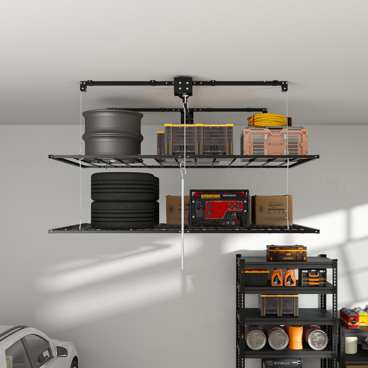 Overhead Double-Layer Garage Storage Rack 4x8 FT