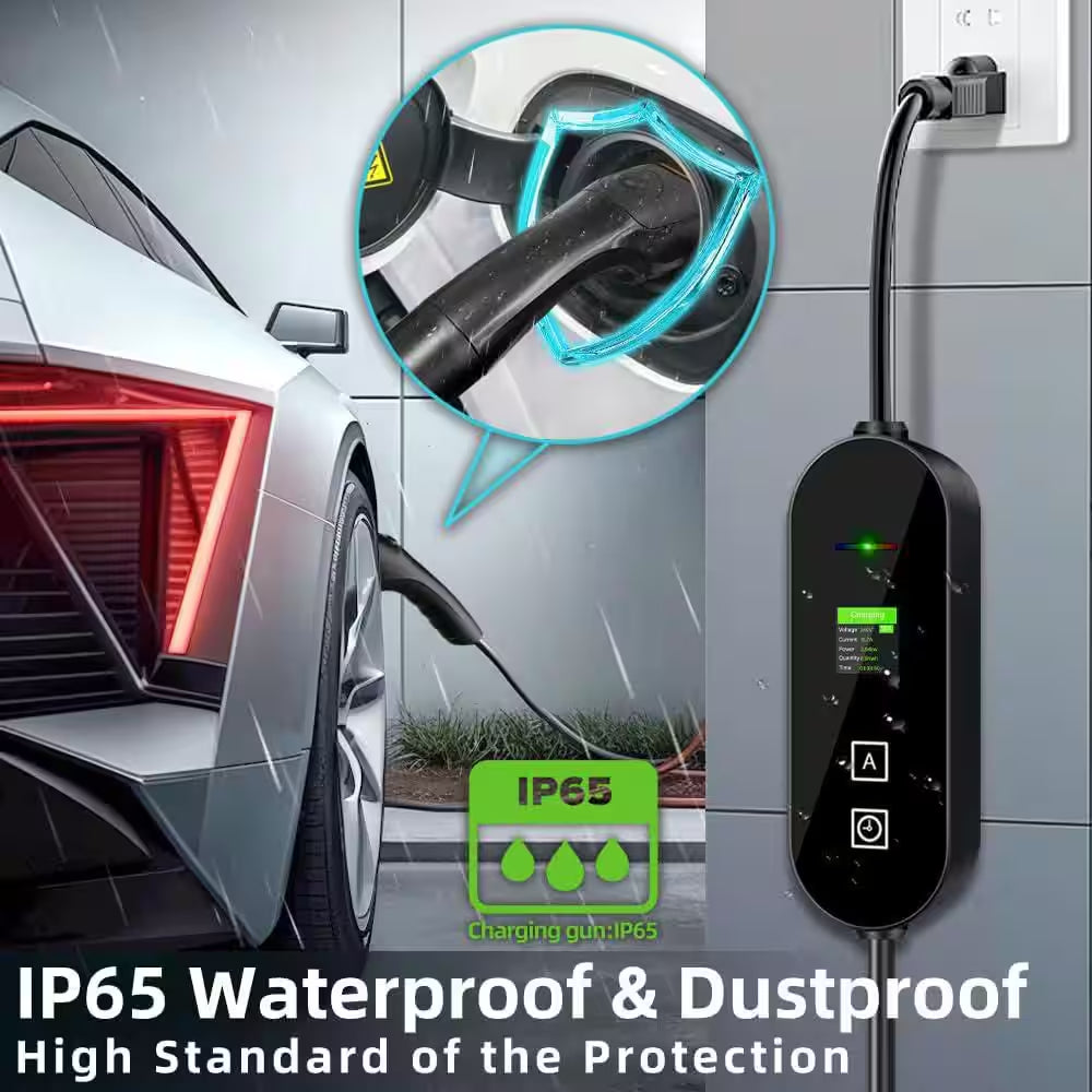 Level 1 and 2 EV Charger 8-16 Amp 110-240 Volt Electric Vehicle Charging Station with NEMA Plugs Portable IP66 LCD