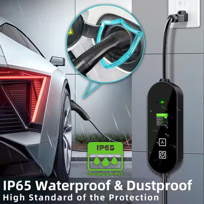 Level 1 and 2 EV Charger 8-16 Amp 110-240 Volt Electric Vehicle Charging Station with NEMA Plugs Portable IP66 LCD
